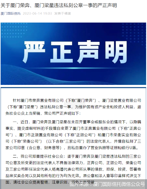 图说：厦门国际信托声明